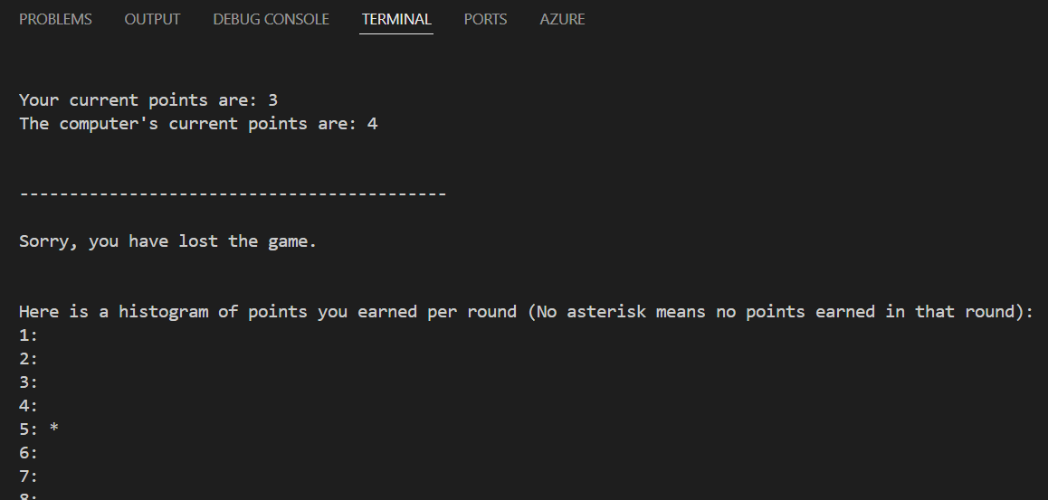 Terminal Screenshot of Game